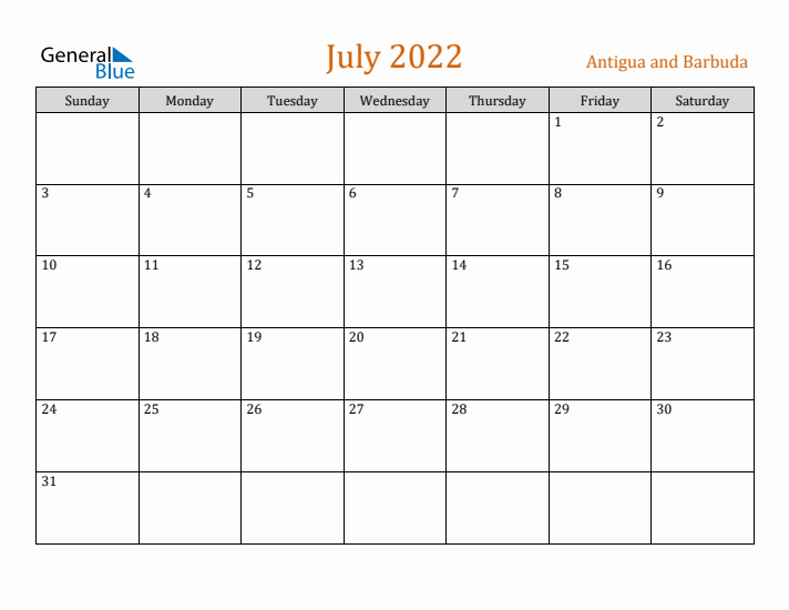 July 2022 Holiday Calendar with Sunday Start