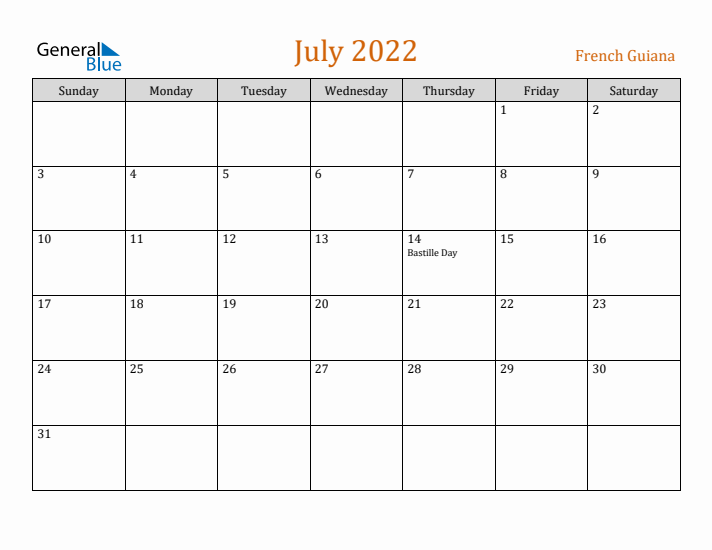 July 2022 Holiday Calendar with Sunday Start