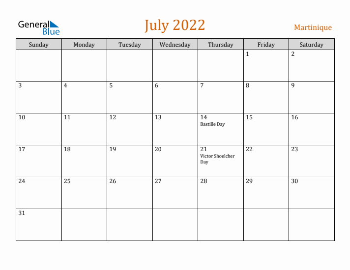 July 2022 Holiday Calendar with Sunday Start