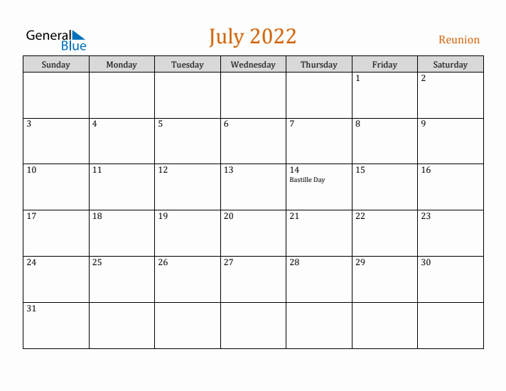 July 2022 Holiday Calendar with Sunday Start