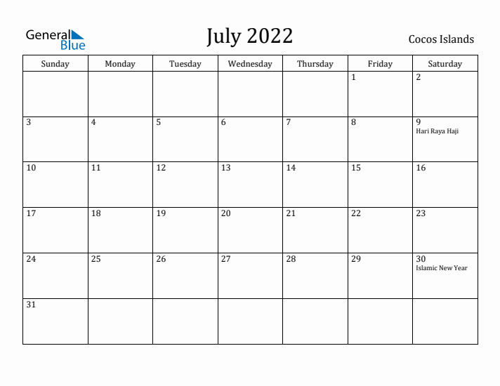 July 2022 Calendar Cocos Islands