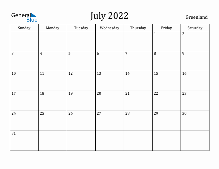 July 2022 Calendar Greenland