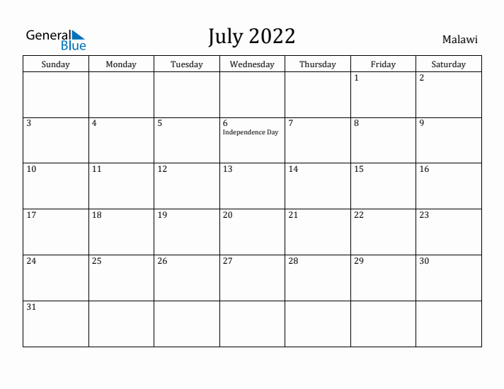 July 2022 Calendar Malawi