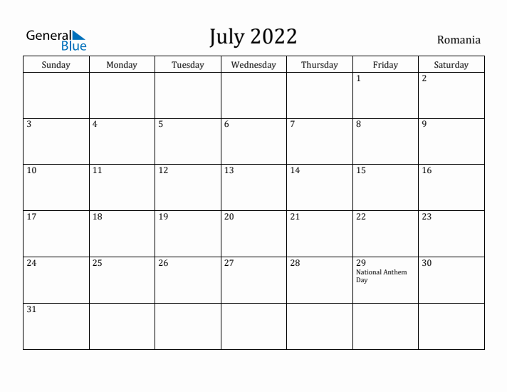 July 2022 Calendar Romania