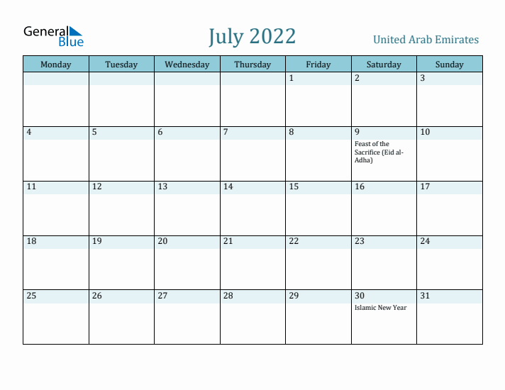 July 2022 Calendar with Holidays