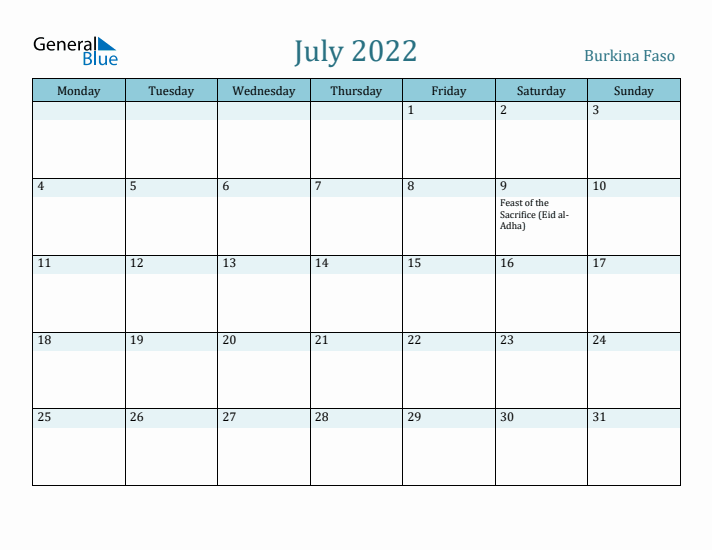 July 2022 Calendar with Holidays