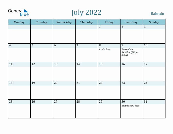 July 2022 Calendar with Holidays