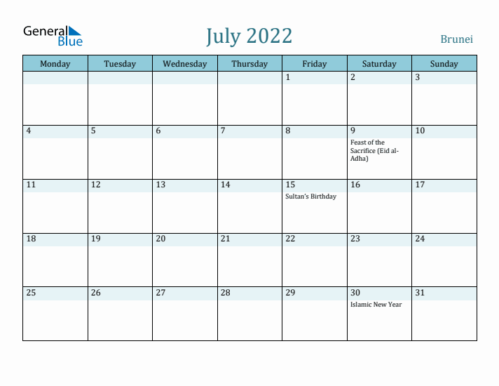 July 2022 Calendar with Holidays