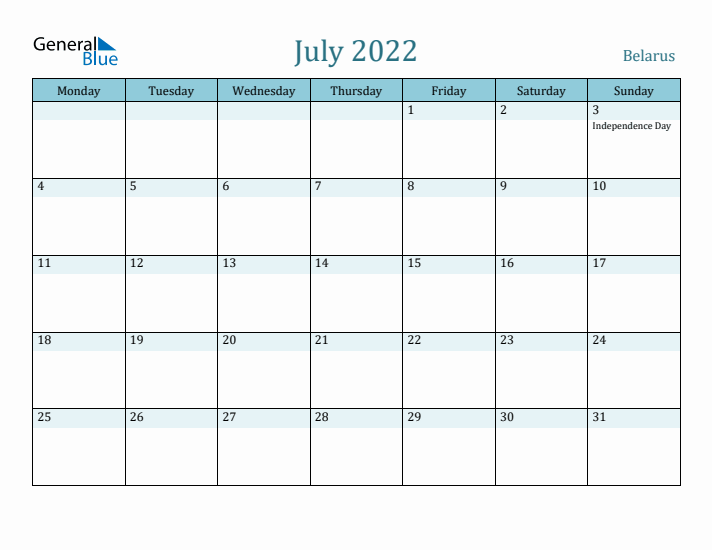 July 2022 Calendar with Holidays