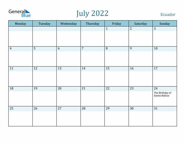 July 2022 Calendar with Holidays