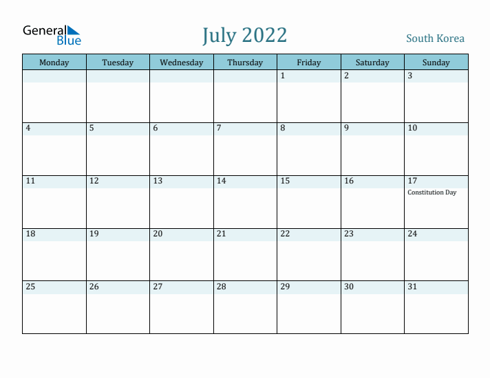 July 2022 Calendar with Holidays