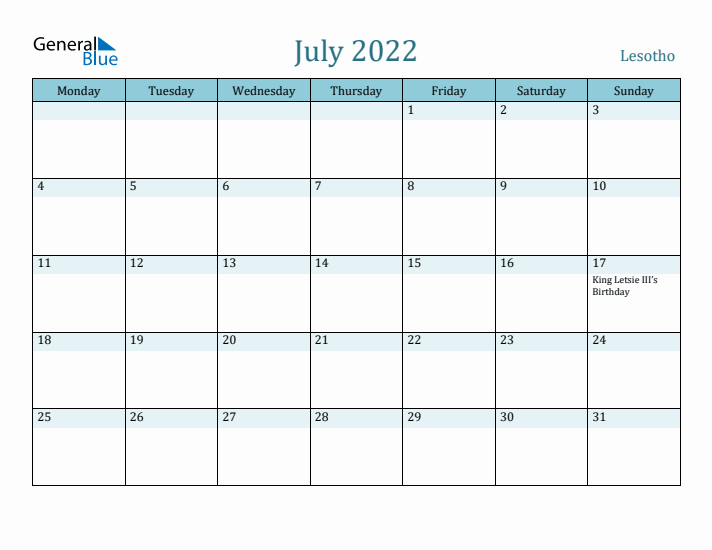 July 2022 Calendar with Holidays