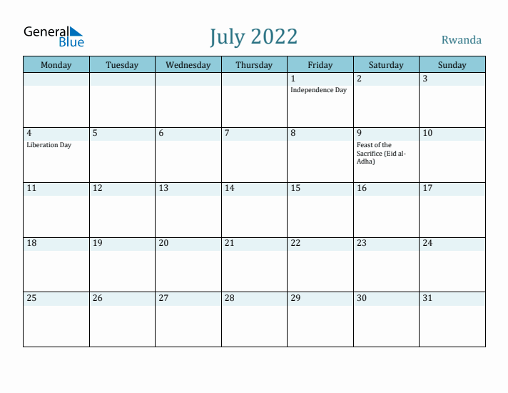 July 2022 Calendar with Holidays