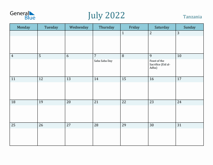 July 2022 Calendar with Holidays