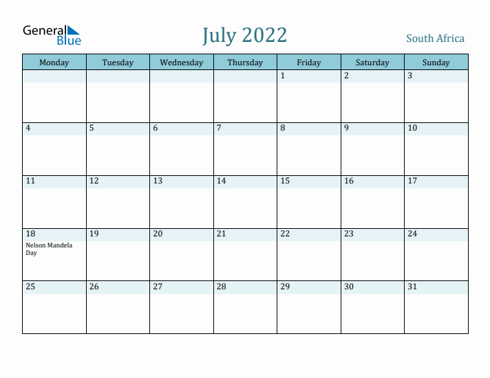 July 2022 Calendar with Holidays