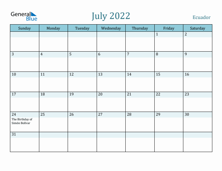 July 2022 Calendar with Holidays