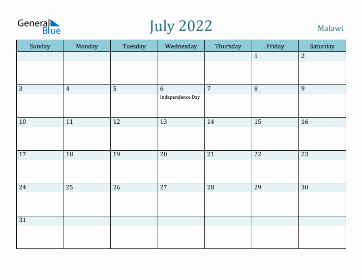 July 2022 Calendar with Holidays