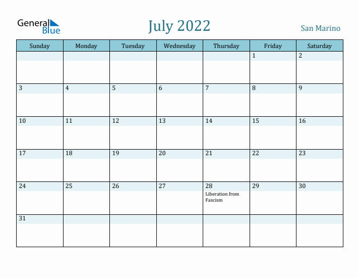 July 2022 Calendar with Holidays