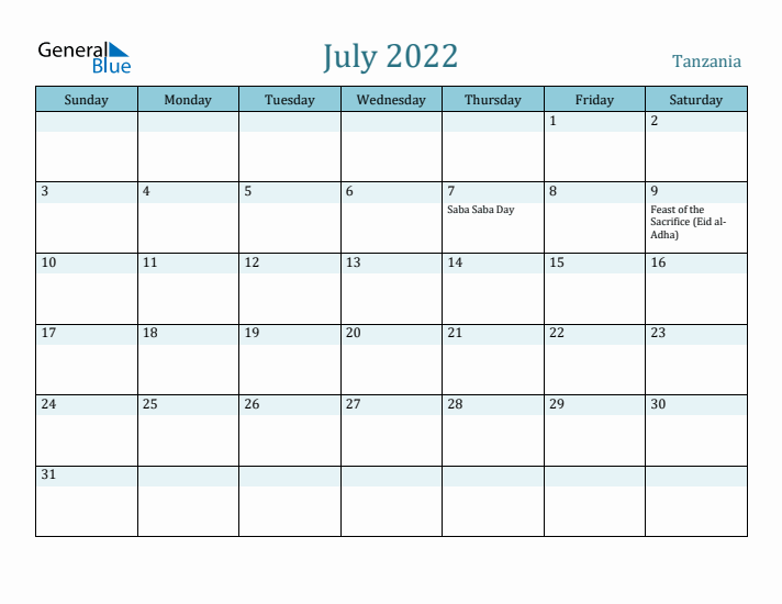 July 2022 Calendar with Holidays