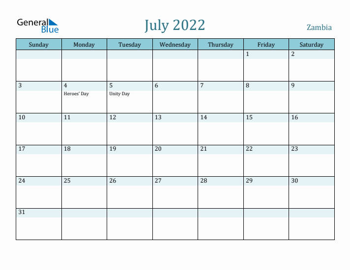 July 2022 Calendar with Holidays