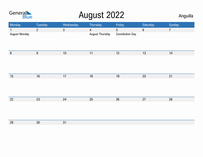 Fillable August 2022 Calendar