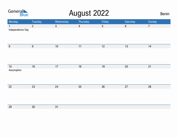 Fillable August 2022 Calendar