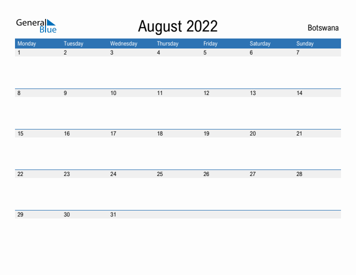 Fillable August 2022 Calendar