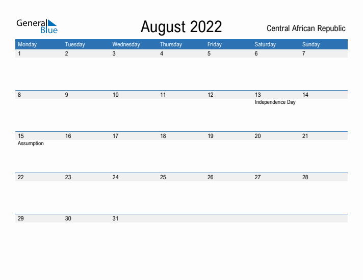 Fillable August 2022 Calendar