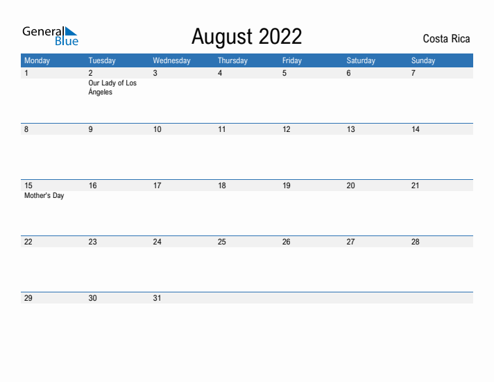 Fillable August 2022 Calendar