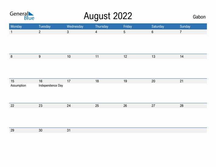 Fillable August 2022 Calendar