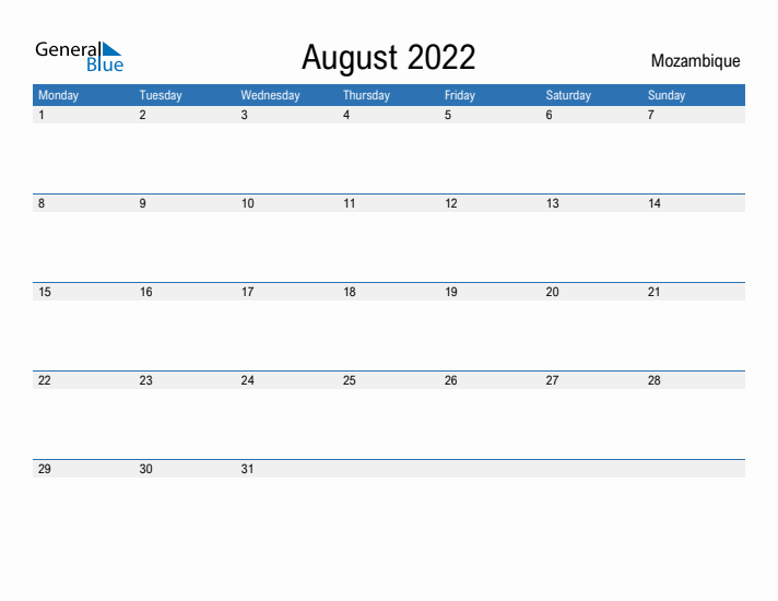 Fillable August 2022 Calendar