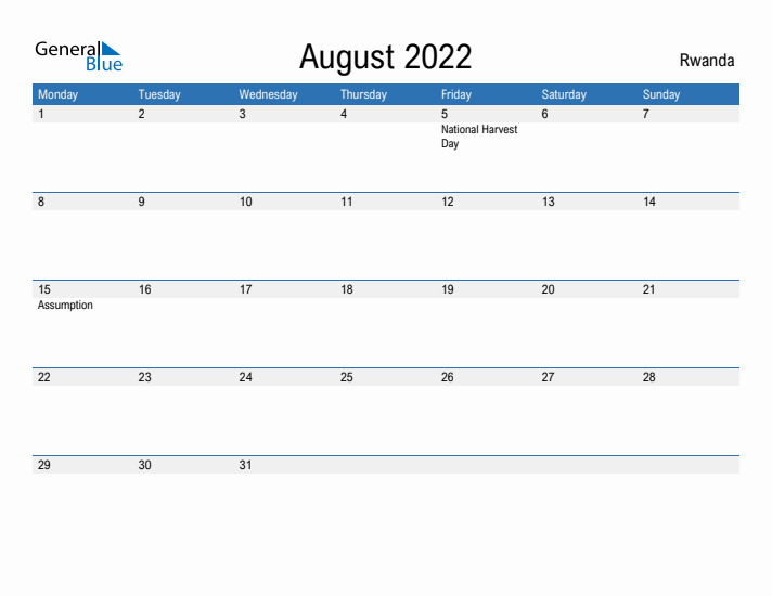 Fillable August 2022 Calendar