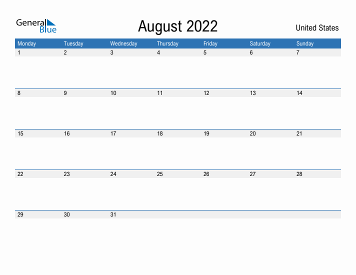 Fillable August 2022 Calendar