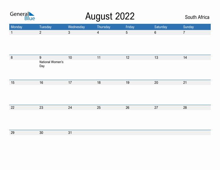 Fillable August 2022 Calendar