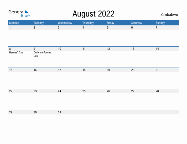 Fillable August 2022 Calendar