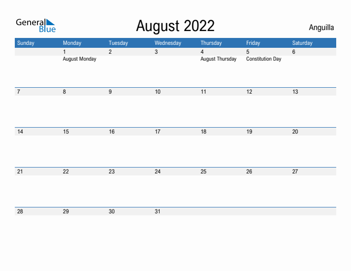 Fillable August 2022 Calendar