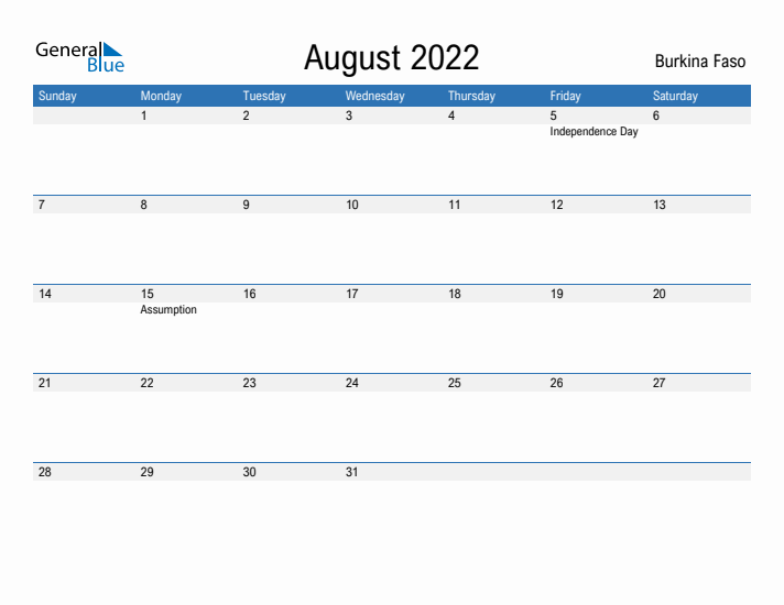 Fillable August 2022 Calendar