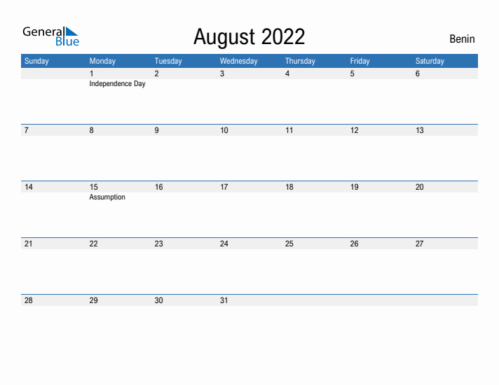 Fillable August 2022 Calendar