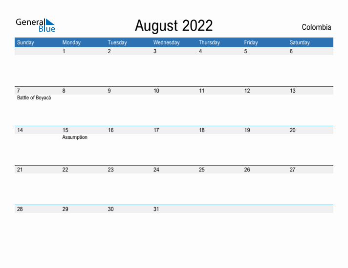 Fillable August 2022 Calendar