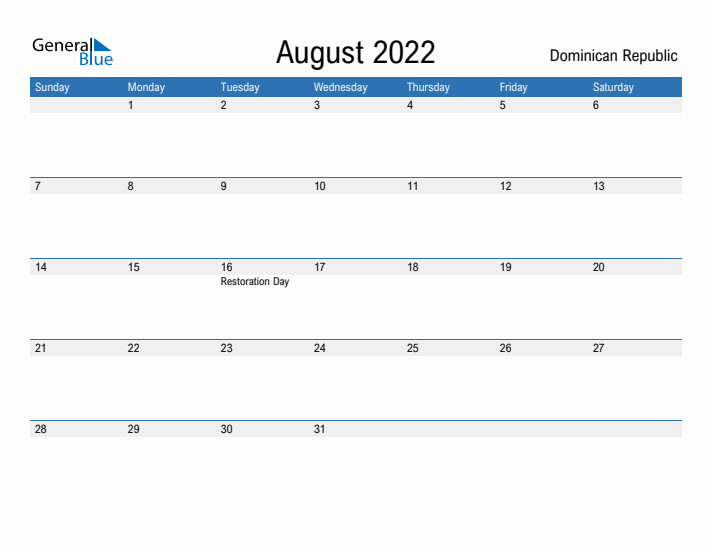 Fillable August 2022 Calendar