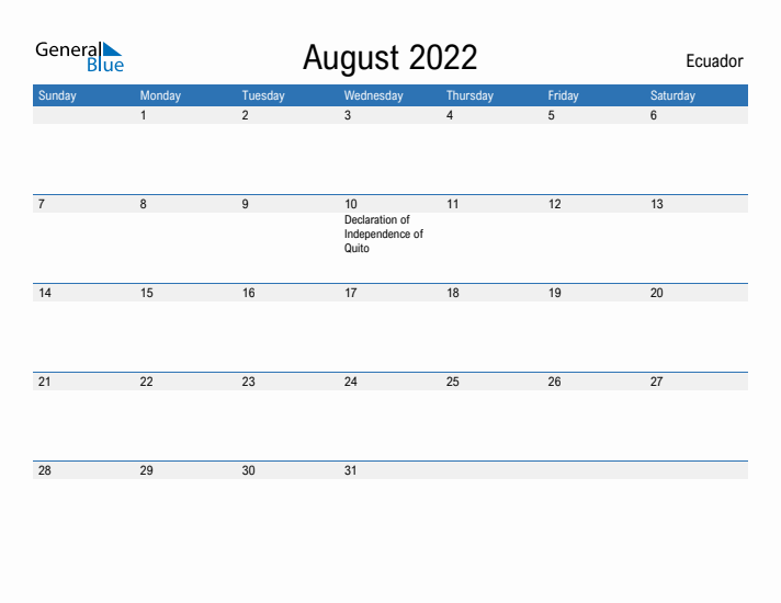 Fillable August 2022 Calendar