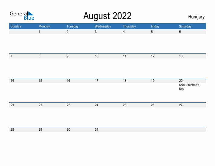 Fillable August 2022 Calendar