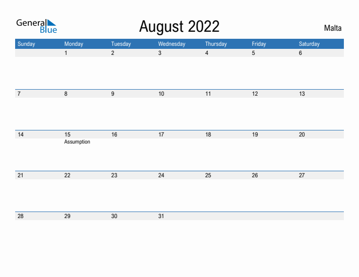 Fillable August 2022 Calendar