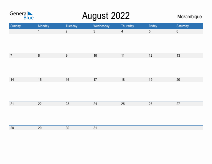 Fillable August 2022 Calendar