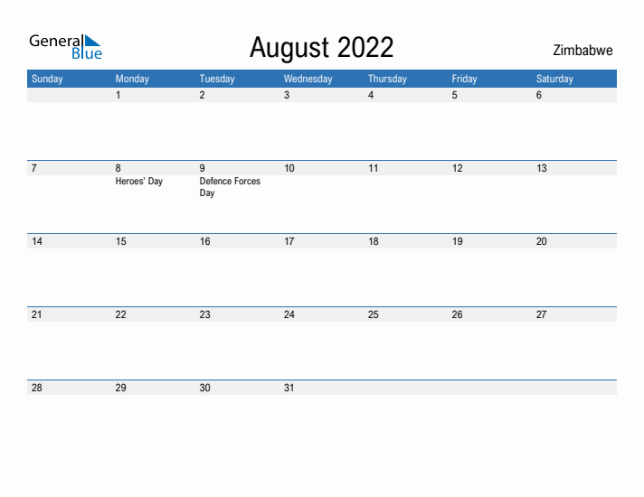 Fillable August 2022 Calendar