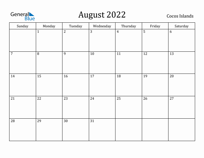 August 2022 Calendar Cocos Islands