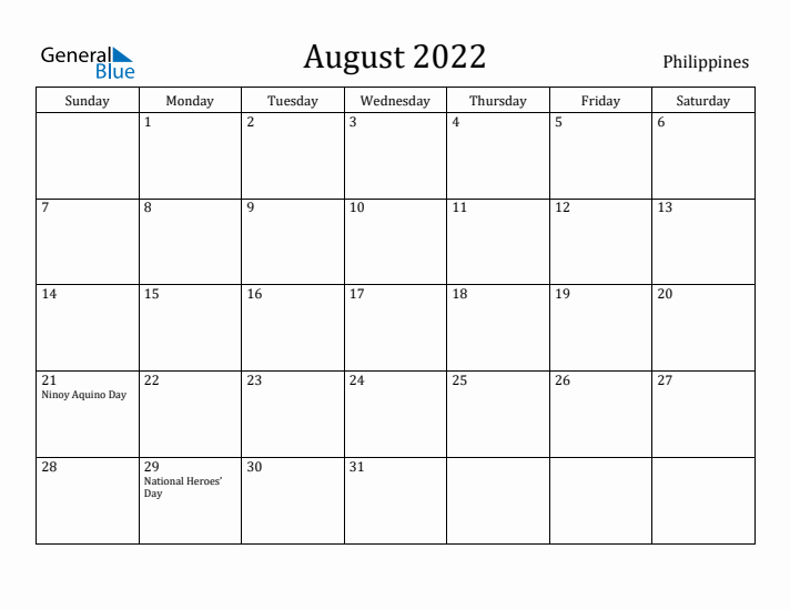 August 2022 Calendar Philippines