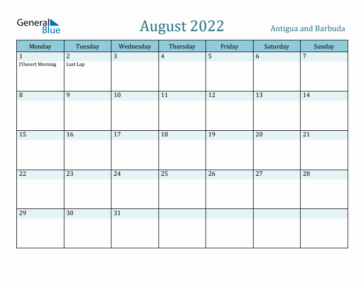 August 2022 Calendar with Holidays