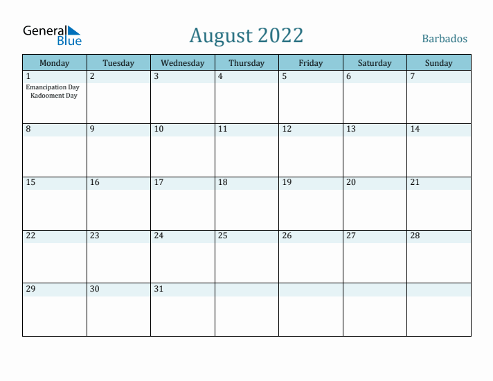 August 2022 Calendar with Holidays