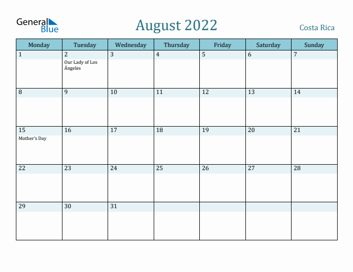 August 2022 Calendar with Holidays